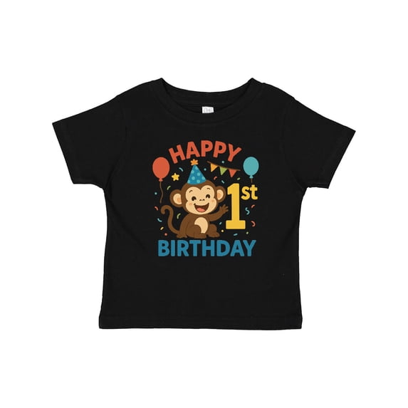 Inktastic Happy 1st Birthday Monkey Party Theme Boys or Girls Baby T-Shirt
