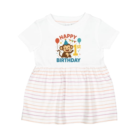 Inktastic Happy 1st Birthday Monkey Party Theme Girls Baby Dress