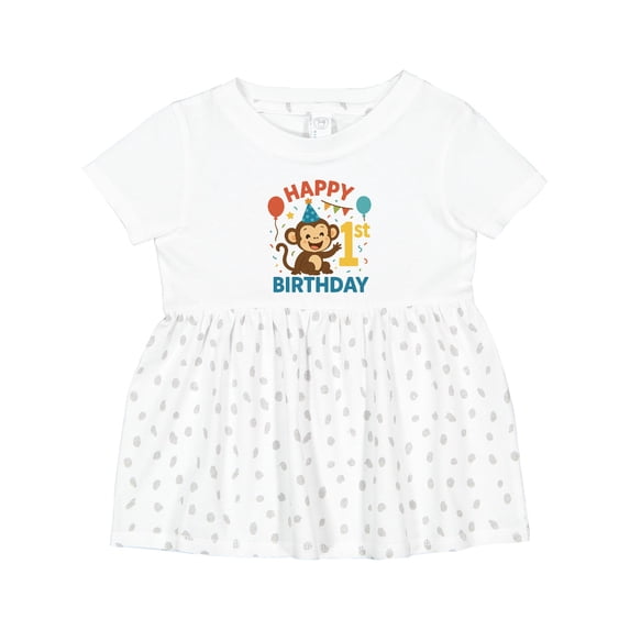 Inktastic Happy 1st Birthday Monkey Party Theme Girls Baby Dress