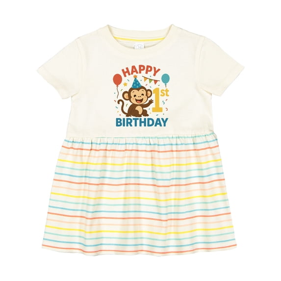 Inktastic Happy 1st Birthday Monkey Party Theme Girls Baby Dress