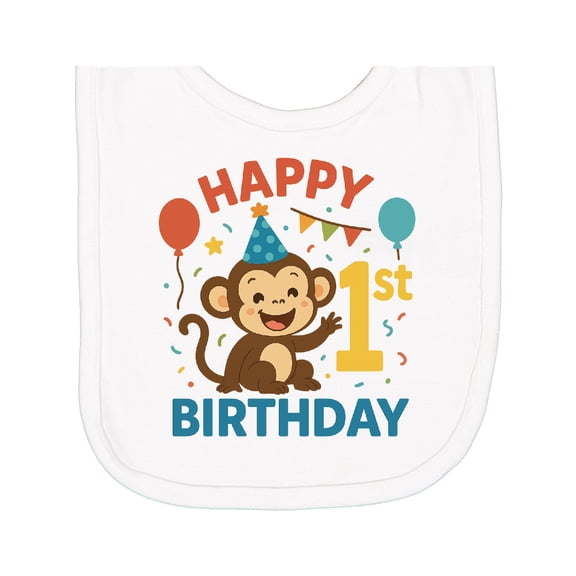 Inktastic Happy 1st Birthday Monkey Party Theme Newborn Bib