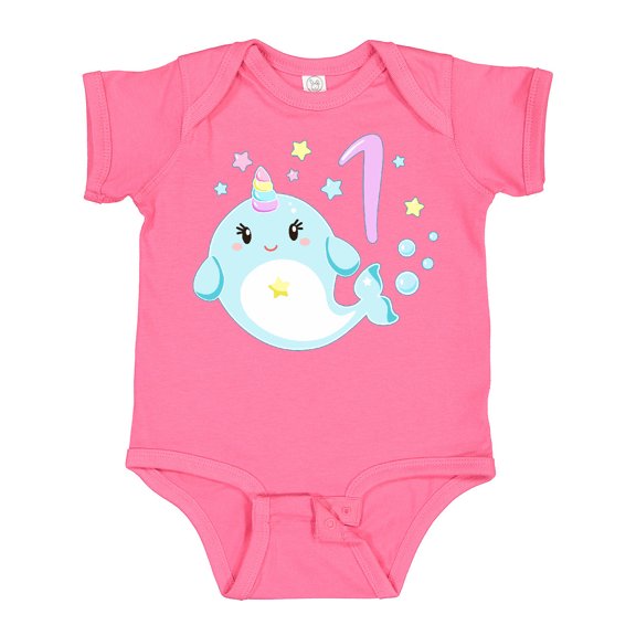 Inktastic Happy 1st Birthday with Cute Narwhal Stars and Bubbles Boys or Girls Baby Bodysuit