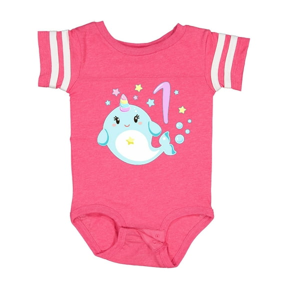 Inktastic Happy 1st Birthday with Cute Narwhal Stars and Bubbles Boys or Girls Baby Bodysuit