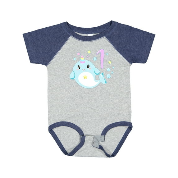 Inktastic Happy 1st Birthday with Cute Narwhal Stars and Bubbles Boys or Girls Baby Bodysuit