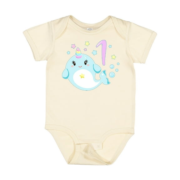 Inktastic Happy 1st Birthday with Cute Narwhal Stars and Bubbles Boys or Girls Baby Bodysuit