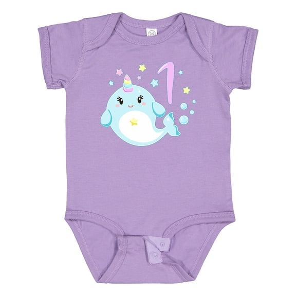 Inktastic Happy 1st Birthday with Cute Narwhal Stars and Bubbles Boys or Girls Baby Bodysuit