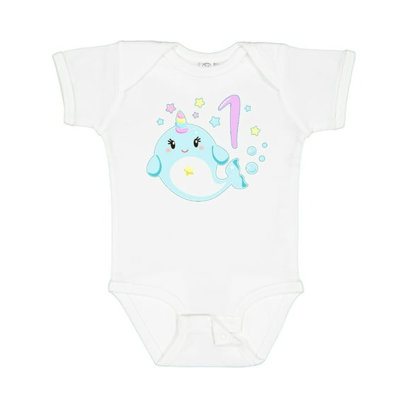 Inktastic Happy 1st Birthday with Cute Narwhal Stars and Bubbles Boys or Girls Baby Bodysuit