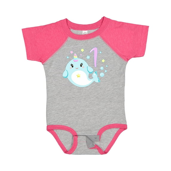 Inktastic Happy 1st Birthday with Cute Narwhal Stars and Bubbles Boys or Girls Baby Bodysuit