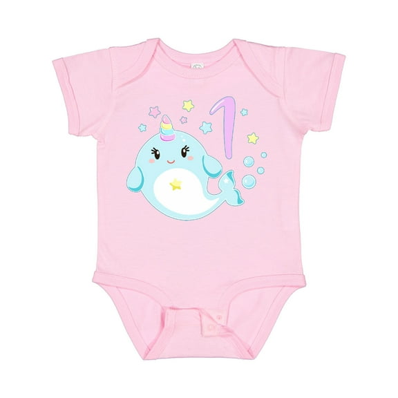 Inktastic Happy 1st Birthday with Cute Narwhal Stars and Bubbles Boys or Girls Baby Bodysuit
