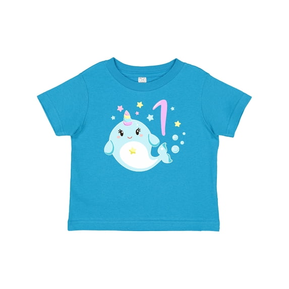 Inktastic Happy 1st Birthday with Cute Narwhal Stars and Bubbles Boys or Girls Baby T-Shirt