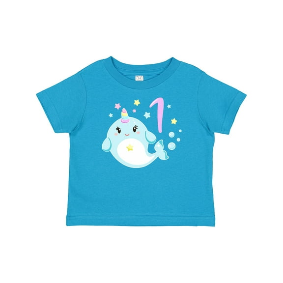 Inktastic Happy 1st Birthday with Cute Narwhal Stars and Bubbles Boys or Girls Baby T-Shirt