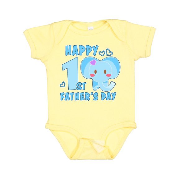 Inktastic Happy 1st Fathers Day with Elephant Girls Baby Bodysuit