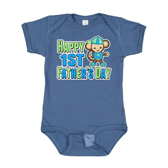Inktastic Happy 1st Fathers Day with Monkey in Blue Boys Baby Bodysuit