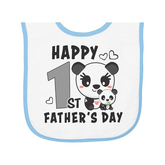 Inktastic Happy 1st Fathers Day with Pandas Baby Terry Cloth Bib