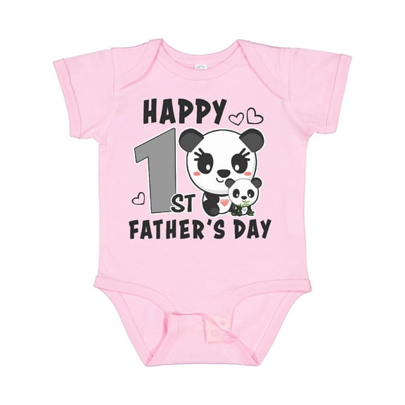 Inktastic Happy 1st Fathers Day with Pandas Girls Baby Bodysuit