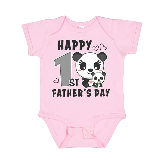 Inktastic Happy 1st Fathers Day with Pandas Girls Baby Bodysuit