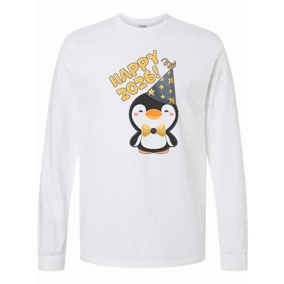 Inktastic Happy 2026 Cute New Years Penguin Long Sleeve T-Shirt