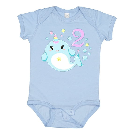 Inktastic Happy 2nd Birthday with Cute Narwhal Stars and Bubbles Boys or Girls Baby Bodysuit