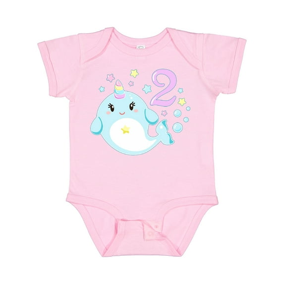 Inktastic Happy 2nd Birthday with Cute Narwhal Stars and Bubbles Boys or Girls Baby Bodysuit