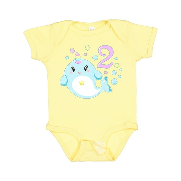 Inktastic Happy 2nd Birthday with Cute Narwhal Stars and Bubbles Boys or Girls Baby Bodysuit