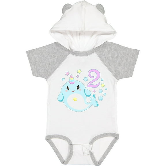 Inktastic Happy 2nd Birthday with Cute Narwhal Stars and Bubbles Boys or Girls Baby Bodysuit