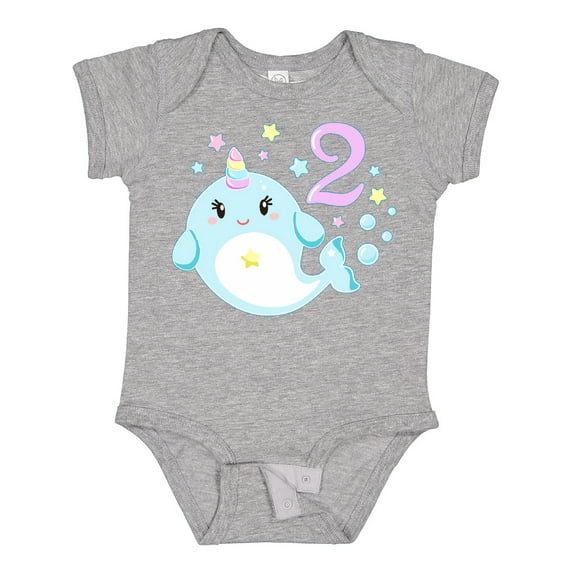 Inktastic Happy 2nd Birthday with Cute Narwhal Stars and Bubbles Boys or Girls Baby Bodysuit
