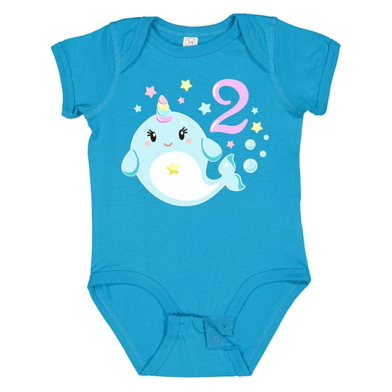 Inktastic Happy 2nd Birthday with Cute Narwhal Stars and Bubbles Boys or Girls Baby Bodysuit