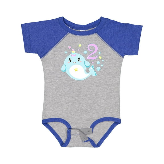 Inktastic Happy 2nd Birthday with Cute Narwhal Stars and Bubbles Boys or Girls Baby Bodysuit