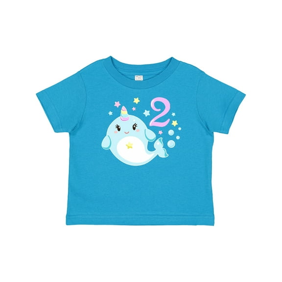 Inktastic Happy 2nd Birthday with Cute Narwhal Stars and Bubbles Boys or Girls Baby T-Shirt