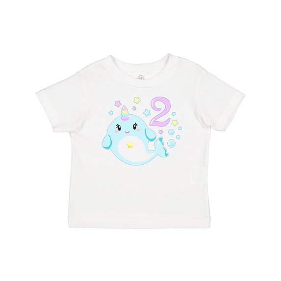 Inktastic Happy 2nd Birthday with Cute Narwhal Stars and Bubbles Boys or Girls Baby T-Shirt