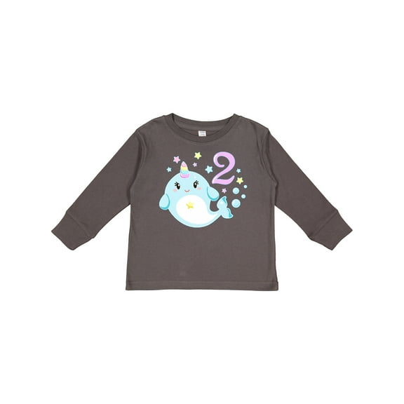 Inktastic Happy 2nd Birthday with Cute Narwhal Stars and Bubbles Boys or Girls Long Sleeve Toddler T-Shirt