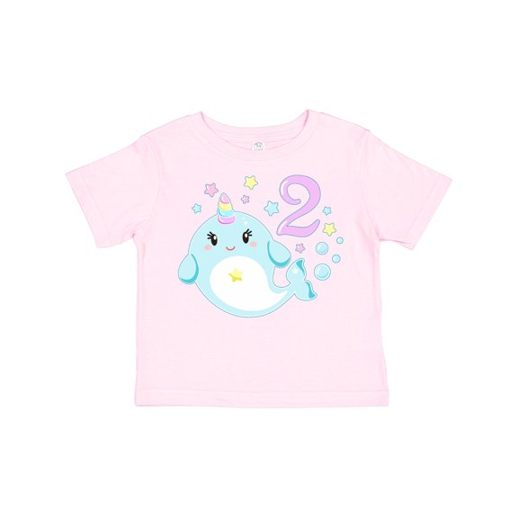 Inktastic Happy 2nd Birthday with Cute Narwhal Stars and Bubbles Boys or Girls Toddler T-Shirt