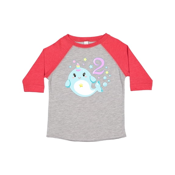 Inktastic Happy 2nd Birthday with Cute Narwhal Stars and Bubbles Boys or Girls Toddler T-Shirt