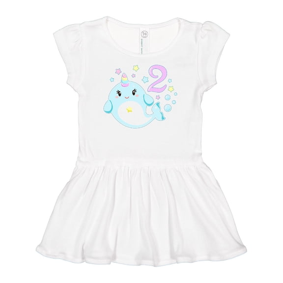 Inktastic Happy 2nd Birthday with Cute Narwhal Stars and Bubbles Girls Baby Dress