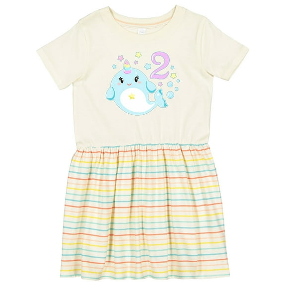 Inktastic Happy 2nd Birthday with Cute Narwhal Stars and Bubbles Girls Toddler Dress