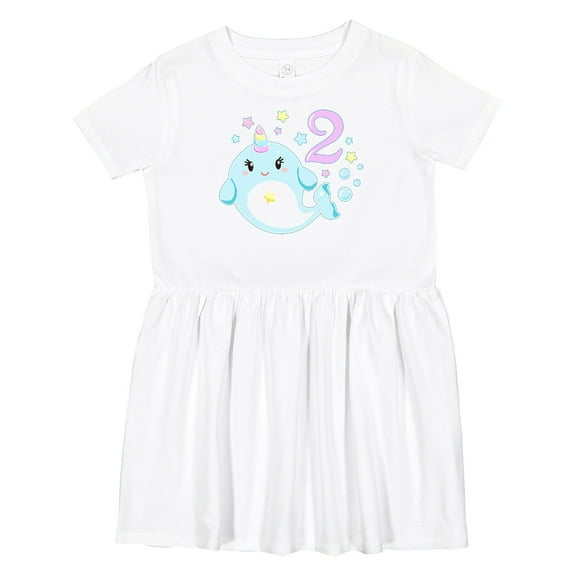Inktastic Happy 2nd Birthday with Cute Narwhal Stars and Bubbles Girls Toddler Dress