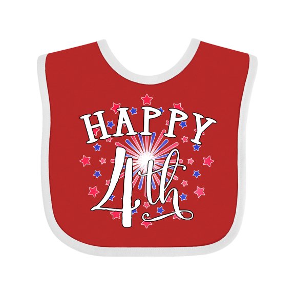Inktastic Happy 4th- Fourth of July Firework Boys or Girls Baby Bib
