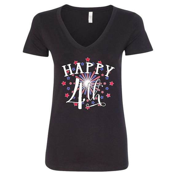 Inktastic Happy 4th Fourth of July Firework Women's V-Neck T-Shirt