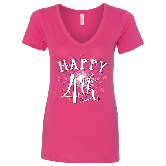 Inktastic Happy 4th Fourth of July Firework Women's V-Neck T-Shirt