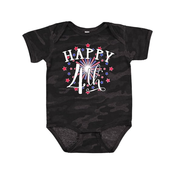 Inktastic Happy 4th- Fourth of July firework Boys or Girls Baby Bodysuit