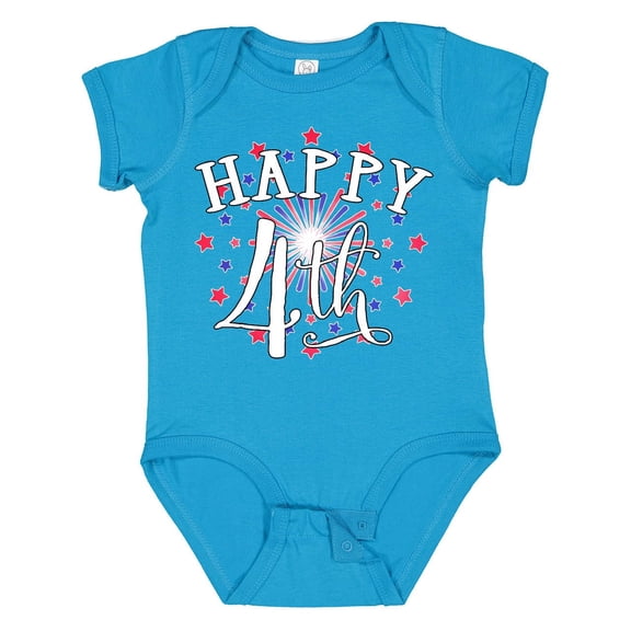 Inktastic Happy 4th- Fourth of July firework Boys or Girls Baby Bodysuit