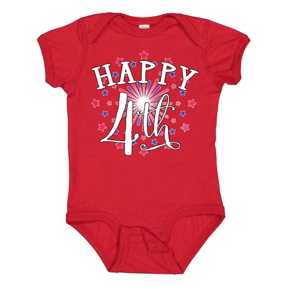 Inktastic Happy 4th- Fourth of July firework Boys or Girls Baby Bodysuit