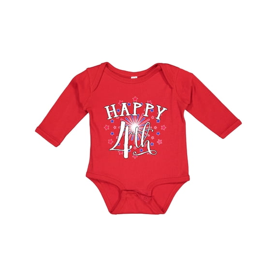 Inktastic Happy 4th- Fourth of July firework Boys or Girls Long Sleeve Baby Bodysuit
