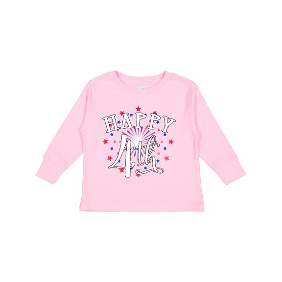 Inktastic Happy 4th- Fourth of July firework Boys or Girls Long Sleeve Toddler T-Shirt