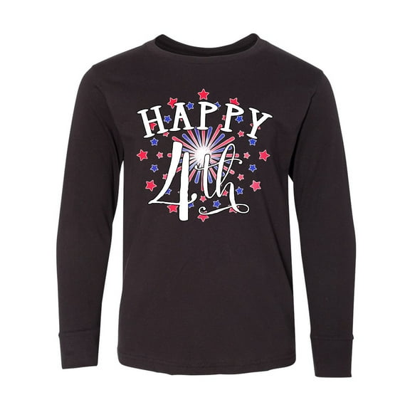 Inktastic Happy 4th- Fourth of July firework Long Sleeve Youth T-Shirt