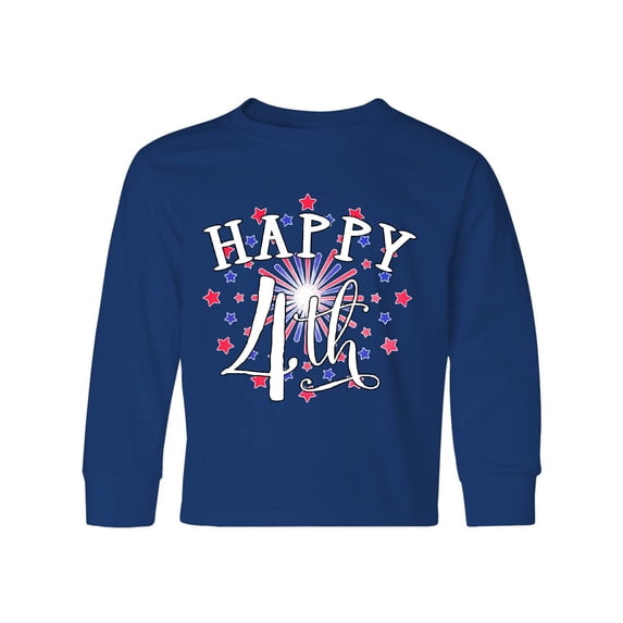 Inktastic Happy 4th- Fourth of July firework Long Sleeve Youth T-Shirt