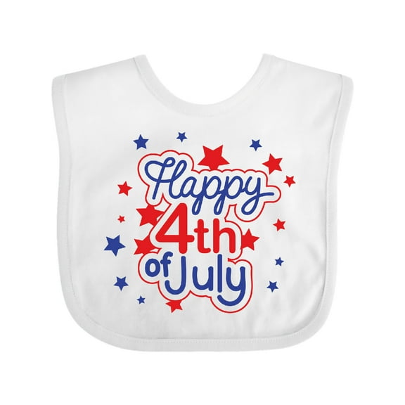 Inktastic Happy 4th of July in Red and Blue with Stars Boys or Girls Baby Bib