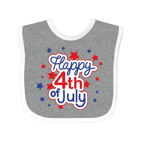 Inktastic Happy 4th of July in Red and Blue with Stars Boys or Girls Baby Bib