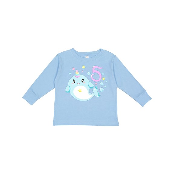 Inktastic Happy 5th Birthday with Cute Narwhal Stars and Bubbles Boys or Girls Long Sleeve Toddler T-Shirt