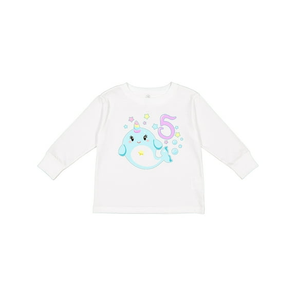 Inktastic Happy 5th Birthday with Cute Narwhal Stars and Bubbles Boys or Girls Long Sleeve Toddler T-Shirt